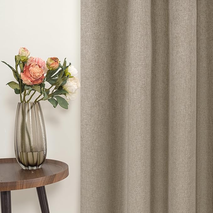 YoungsTex Taupe Linen Blackout Curtains for Bedroom 63 Inches Long, Tan Burlap Thermal Insulated Drapes Room Darkening with Grommet for Living Room Window, 2 Panels, 52 X 63 Inch