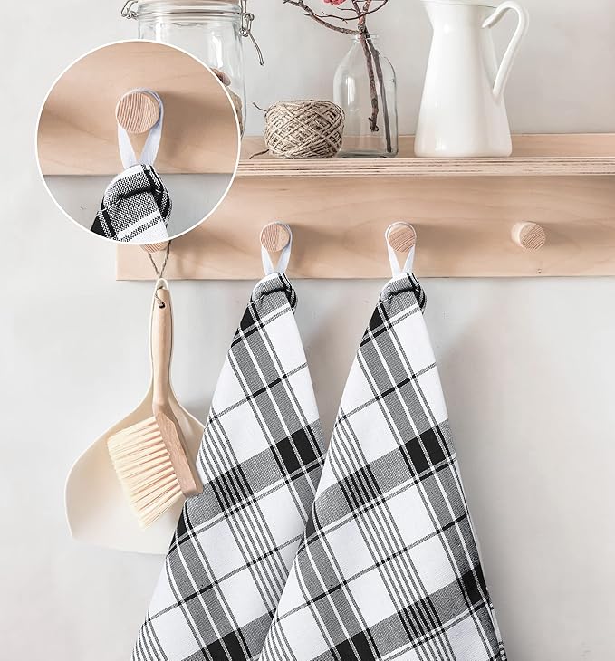Utopia Towels Black & White Dish Towels [12 Pack - 15 x 25 Inches] 100% Ring Spun Cotton Highly Absorbent & Reusable Cleaning Bar, Tea, Kitchen and Dishcloths Set - 200 GSM