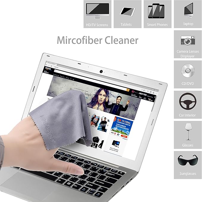 Wisdompro 8-Pack 6x7 Inches Microfiber Cleaning Cloth for Camera Lens, Glasses, Phone, iPhone, iPad, Tablet, Laptop, LCD TV, Computer Screen, Monitor and Other Electronics Device - Grey