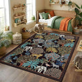 GarveeHome Jungle Animal Print Rug 5x7 Washable Area Rugs for Living Room, Forest Rug Non Slip Low Pile Stain Resistance Large Throw Carpet for Bedroom Dining Room Kids Playroom Nursery, Black
