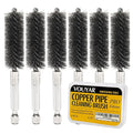Quadruple Wire Twist Professional ID Copper Tube Pipe Cleaner for Fittings 6pcs, 1/2” Pipe Cleaning Brush Set, Stainless Steel Wire Bore Brushes for Power Drill, 1/4 Inch Hex Shank