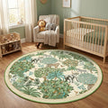GarveeHome Jungle Round Washable Rugs 4ft Non-Slip Soft Round Rug for Kids Room, Forest Animal Print Tiger Circle Carpet for Bedroom Entryway Playroom Nursery, Beige