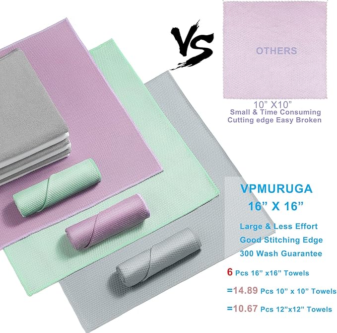 Nano Streak Free Magic Microfiber Cleaning Cloths Easy Clean Nanoscale,Fish Scale Window Mirror Glass Car Stainless Steel Cleaning,Lint Free Dish cloth Wine Glass Polishing Towel,Reusable,Pack 6,Mix