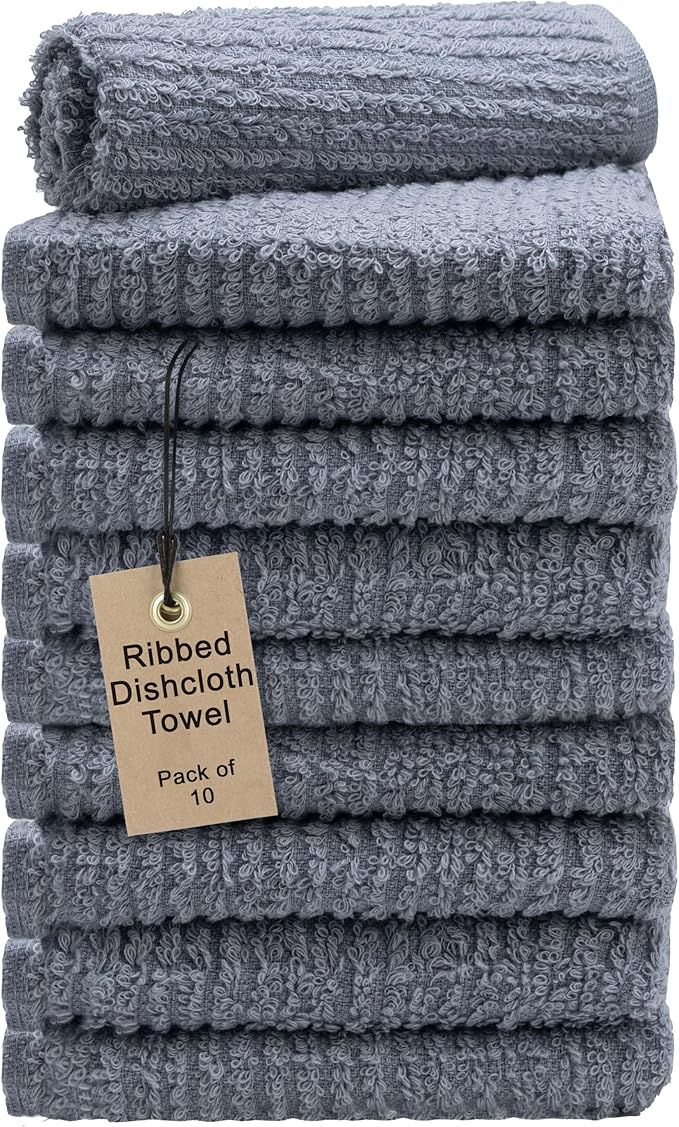 Textila Bar Mop Towels 12x12 Inch – Grey – Pack of 10 - Cotton Dish Cloths & Cleaning Towels for Kitchen, Bar, Restaurant, Household Use – Absorbent, Durable, Reusable