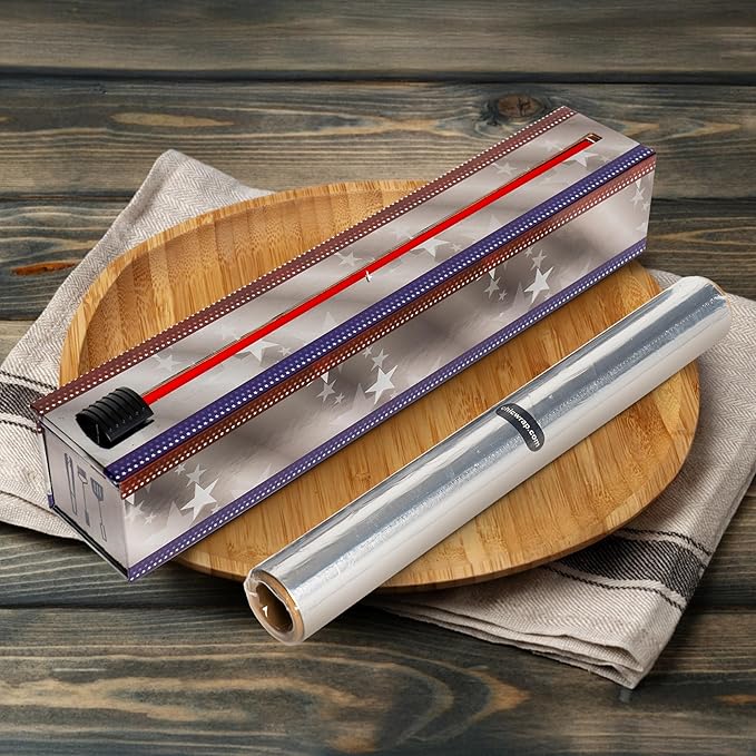 ChicWrap Patriotic Refillable Foil Dispenser - One 12"x 30' Roll of Professional Grade Aluminum Foil - Reusable Dispenser w/Slide Cutter - Kosher Certified - Reduces Waste & Saves Money
