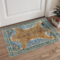 Bavni 2x3 Leopard Rug, Machine Washable Cheetah Door Mat,Soft Animal Small Boho Rugs Non Slip Low Pile Non-Shedding Throw Indoor Print Woodland Jungle Carpet for Entryway Front Door Bathroom,Blue