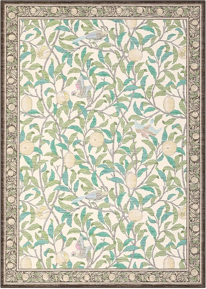 GarveeHome 8x10 Area Rugs for Living Room, Boho Leaf Rugs for Bedroom with Soft Low Pile, Non Slip Botanical Bird Large Washable Rug 8x10 for Dining Room Stain Resistant Beige Throw Rug