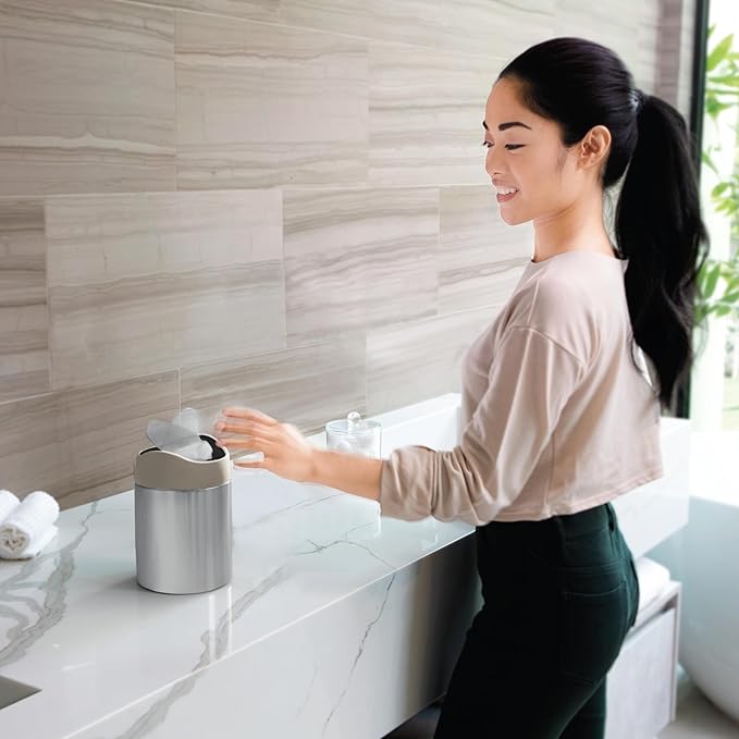 simplehuman, Brushed Stainless Steel 1.5 Liter / 0.4 Gallon Mini Countertop Trash Can