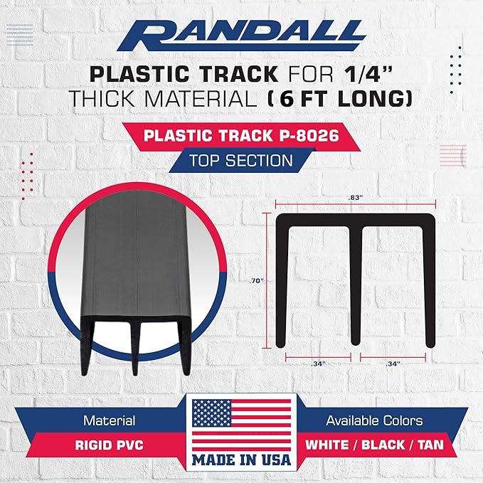 Randall Manufacturing Co., Inc | Plastic Sliding Door Track | 6 Feet Long | Fits 1/4” Doors | Easy & Quick Installation | PVC Plastic Track | Works on Multiple Door Types