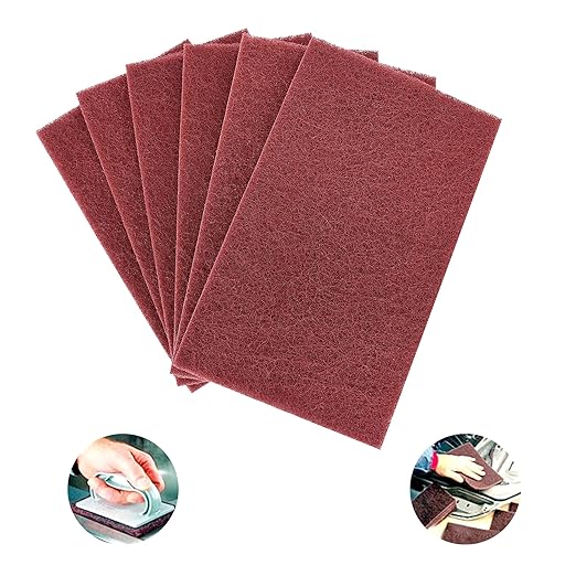 Red Scuff Pads - 6Pcs Scouring Pad - Very Fine Grade Hand Pads, Paint Primer Prep Adhesion Scratch, 7447 General Purpose Sanding Pad 200 x 125mm/8" x 5"