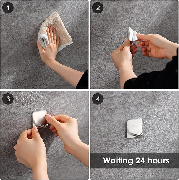 YIGII Towel Hooks/Bathroom Hook - Self Adhesive Hooks Office Hooks Hanging Keys for Kitchen Stick on Wall Stainless Steel 4 Packs