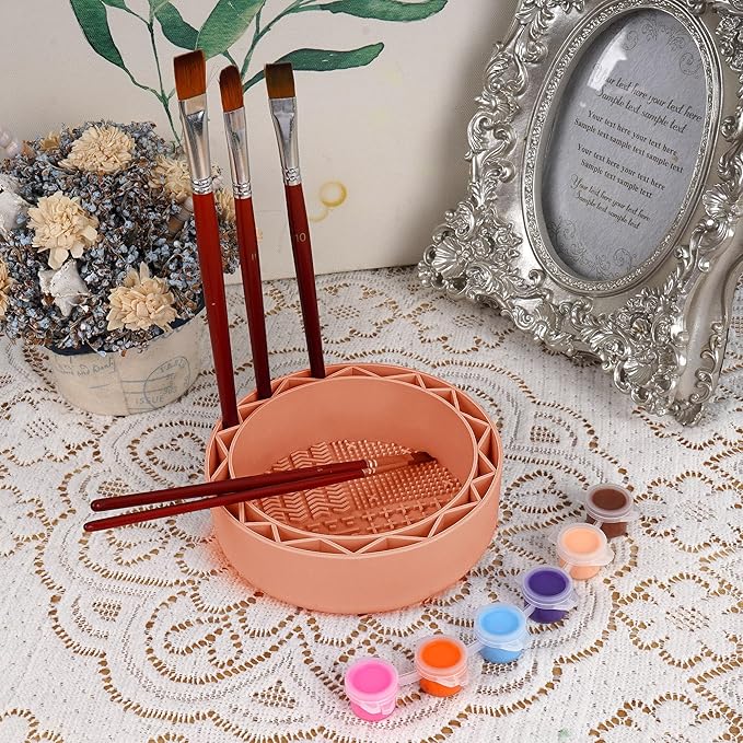 Pen Brush Washer, Watercolor Brush Cleaner, Silicone Brushs Bowl Clean, Brushs Holder Cleaner, Watercolor Painting Water Cup for Acrylic Oil Painti (1Pcs Orange)