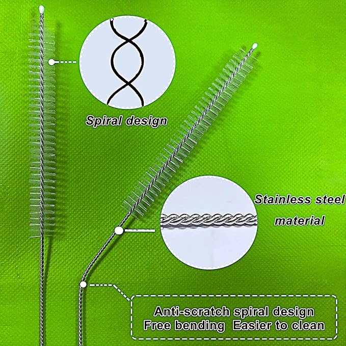 Straw Cleaner Brush Extra Long 12 Inch，Straw Brush Cleaner Stainless Steel Nylon Bristles Cleaner Brush for Cleaning Stanley Tumbler,Straws, Water Bottles, Coffee Makers,Pet Water Fountain 4-Pack