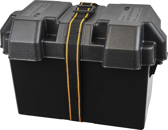Attwood 9067-1 Vented Battery Box with Mounting Strap, Fits Group 27 Series Batteries, Black