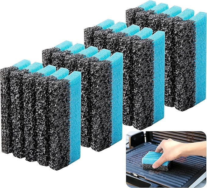 EBaokuup 4 Pcs Grill Plate Cleaning Sponge 12207, Electric Grill Cleaning Sponge with Grooves, Grill Cleaner Replacement Sponges for Indoor Outdoor Giddle