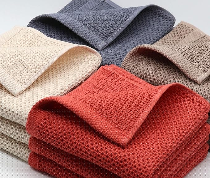 Mia's Dream Soft Absorbent Cotton Waffle Weave Kitchen Dish Cloth Washcloth, 13x28 inch 3 Pack (Beige)