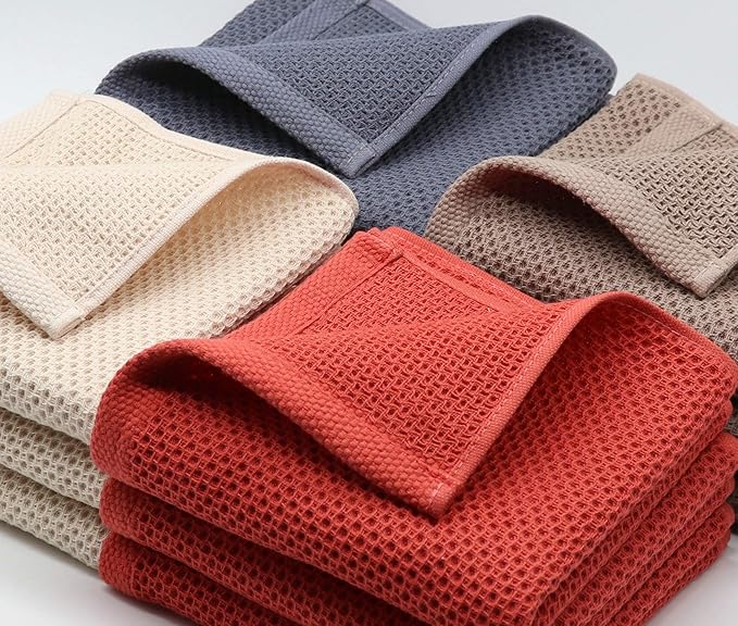 Mia's Dream Cotton Hand Towel Waffle Weave Kitchen Tea Towels, Soft and Absorbent Gym Bath Washcloths, 13x28 Inch 3 Pack (Brick Red)