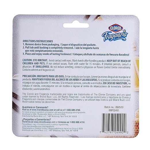 Clorox Fraganzia Small Rooms Air Freshener, Vanilla Honeycomb Scent - Peel & Place Air Freshener, No-Plug, Battery-Free for Closets, Laundry Room, Entry Way, Bathroom, 0.25 Fl Oz Each, 24 Count