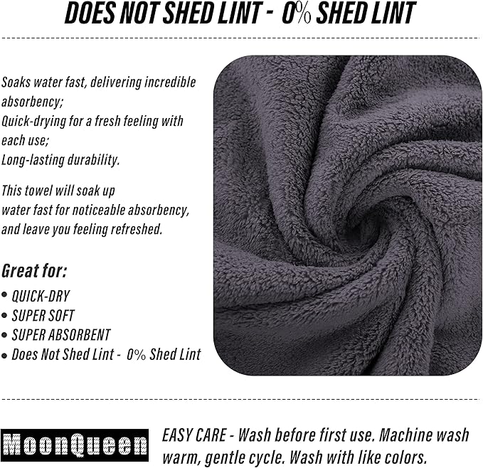 MOONQUEEN 6 Pack Premium Hand Towels - Quick Drying - Microfiber Coral Velvet Highly Absorbent Towels - Multipurpose Use as Hotel, Bathroom, Shower, Spa, Hand Towel 16 x 28 inches (Gray)