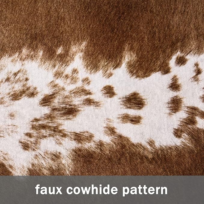 Amearea Faux Cow Hide Rug Large, Premium Western Home Decor Cow Print Rugs, Faux Leather Animal Cowhide Bedroom Carpet, Dining Traditional Cow Pattern Stuff Carpet, Brown 7x6.2 Feet