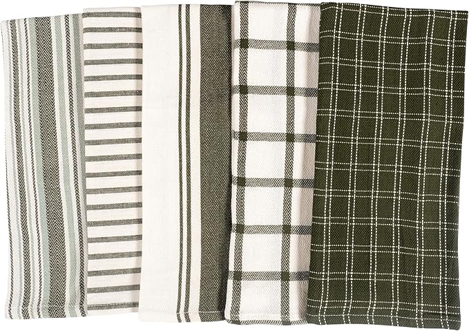 KAF Home Assorted Flat Kitchen Towels | 100% Cotton - 18 x 28 inches | Ultra Absorbent Soft Dish Towels | Perfect for Cooking, Cleaning, and Drying Hands (Olive, 10 Pack)