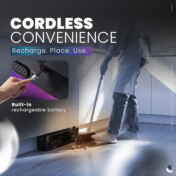 Teko Under-Counter Toe Kick Automatic Vacuum System, Cordless Strong-Suction Vacuum Dustpan for Collecting Floor Debris, Pet Hair, Crumbs & Dust, Slim Under-Cabinet Design – Easy to Operate - Black