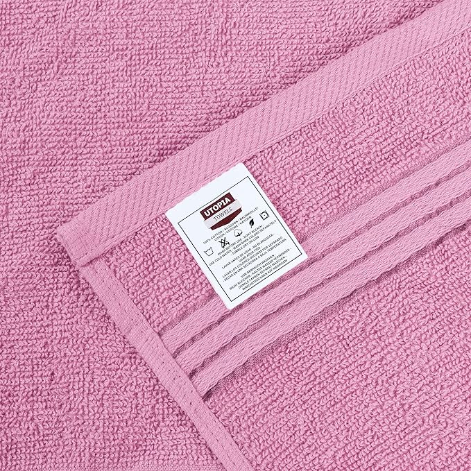 Utopia Towels Wash Cloths Set, 12 by 12 Inches, 100% Cotton Ring Spun, Highly Absorbent and Soft Feel Washcloths for Bathroom, Spa, Gym, and Face, 12 Pack Pink