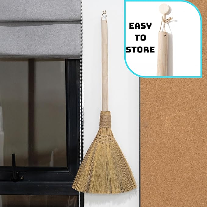 Natural Whisk Sweeping Hand Handle Broom - Brooms for Wedding Jumping Ceremony Halloween DIY Decoration - Vietnamese Straw Soft Broom - 12.2" Width, 28.35" Length