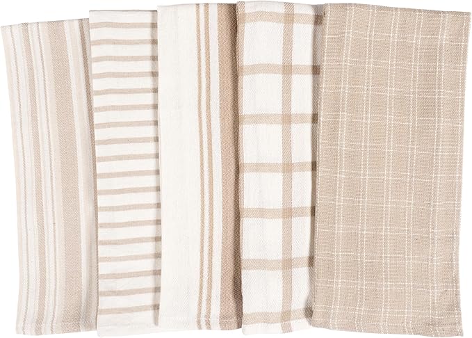 KAF Home Assorted Flat Kitchen Towels | 100% Cotton - 18 x 28 inches | Ultra Absorbent Soft Dish Towels | Perfect for Cooking, Cleaning, and Drying Hands (Beige, 10 Pack)