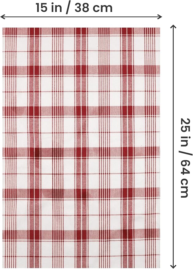 Utopia Towels Red & White Dish Towels [12 Pack - 15 x 25 Inches] 100% Ring Spun Cotton Highly Absorbent & Reusable Cleaning Bar, Tea, Kitchen and Dishcloths Set - 200 GSM