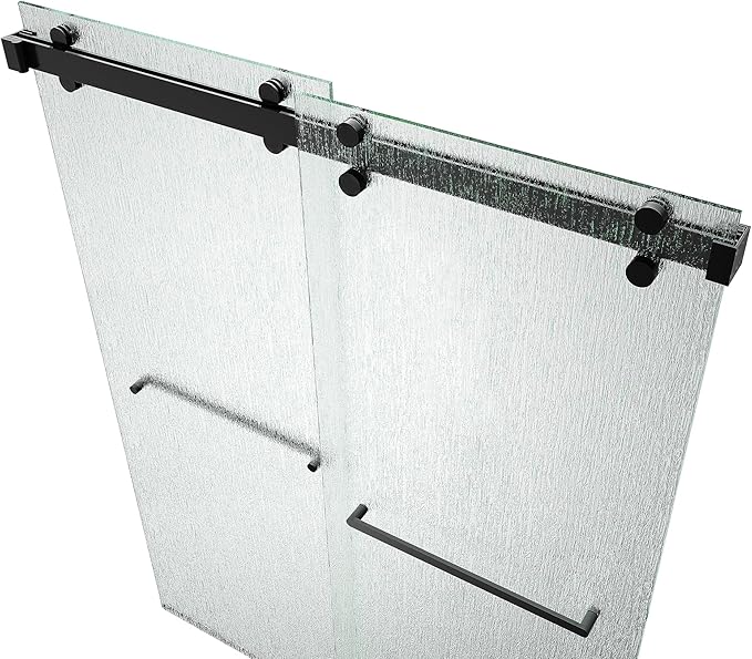 Monaco 56.5-60" W x 78" H 3/8" Twinglide Frameless Shower Door with Tempered Rain Glass (Matte Black)