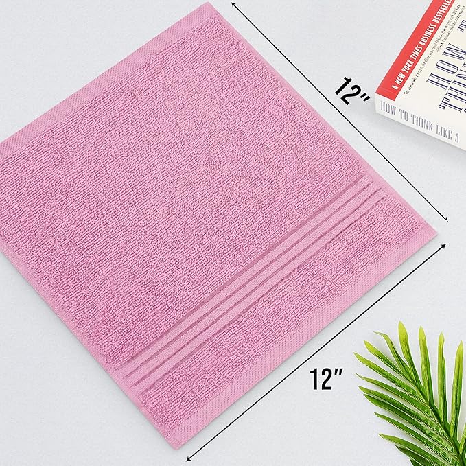 Utopia Towels Wash Cloths Set, 12 by 12 Inches, 100% Cotton Ring Spun, Highly Absorbent and Soft Feel Washcloths for Bathroom, Spa, Gym, and Face, 12 Pack Pink