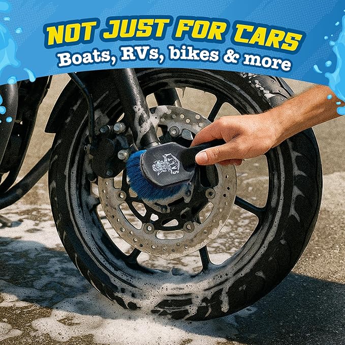 Salty Captain Soft Bristle Brush – Short Handle Detailing Brush for Cars, Boats & RVs, Super Soft Bristles, Grip Tech Comfort, Heavy Dirt Remover, Gentle on Paint & Wheels