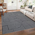 Washable Rug 6x9 Area Rugs for Living Room, Abstract Rug for Bedroom, Soft Rainbow Non Slip Throw Rugs with Rubber Back, Low Pile Stain Resistant Boho Geometric Carpet for Dining Room, Black