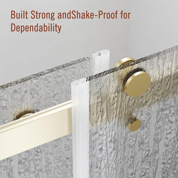 Bathtub Sliding Door 60" W x 56" H, Tub Shower Door, Frameless Bypass Double Sliding Door Tempered Rain Glass with Explosion-Proof Film Brushed Gold
