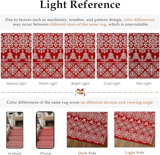 2x6 Runner Rug Red Christmas Hallway Carpet Xmas Holiday Decor Bedroom Carpet Snowflake Washable Non Slip Kitchen Mat Indoor Accent Rug Decorative Dining Room Laundry Room Living Room