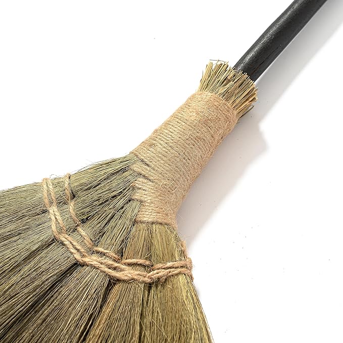 Vietnamese Broom 46.46inch Length - Brooms for Sweeping Indoor Outdoor - Black Long Wooden Handle Natural Soft Broom for Jumping, Weeding, Decoration