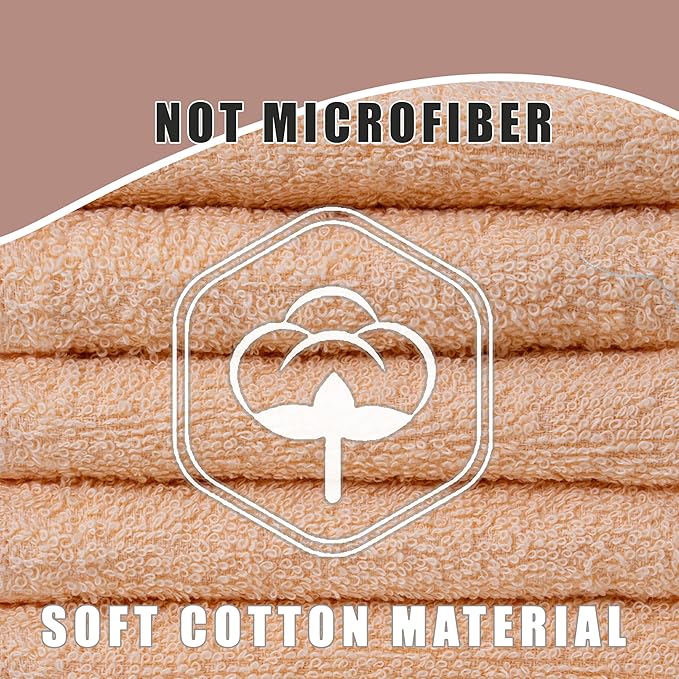 Textila Terry Wash Cloths – Pack of 10, Soft Peach, 12x12 Inches – Soft, Absorbent & Multipurpose Cotton Washcloths for Face, Hand, Bath, Kitchen, Spa, Gym & Hotel Use