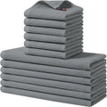 Homaxy 100% Cotton Kitchen Towels and Dishcloths Set, 12 x 12 Inches and 13 x 28 Inches, Set of 12 Bulk Kitchen Towels Set, Ultra Soft Absorbent Dish Cloths for Washing Dishes, Grey