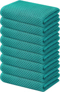 Kitinjoy 100% Cotton Waffle Weave Kitchen Hand Towels (13 X 28 Inches, Teal), 8-Pack Super Soft and Absorbent Dish Towel for Drying Dishes