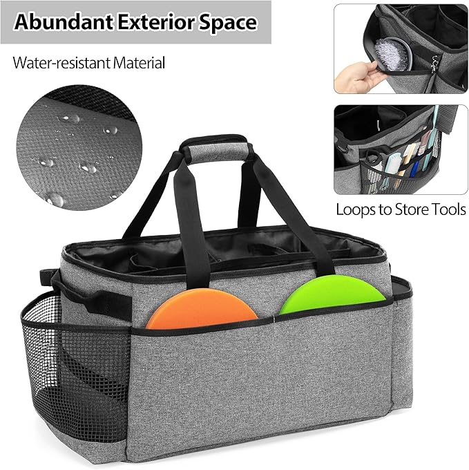 Detailing Bag with Polisher Carry Bag, Large Detail Car Care Box for Auto Detailing Supplies, Car Wash Caddy & Trunk Organizer for Buffer Bottle Towel & Cleaning Kit, Gray, Patent Design