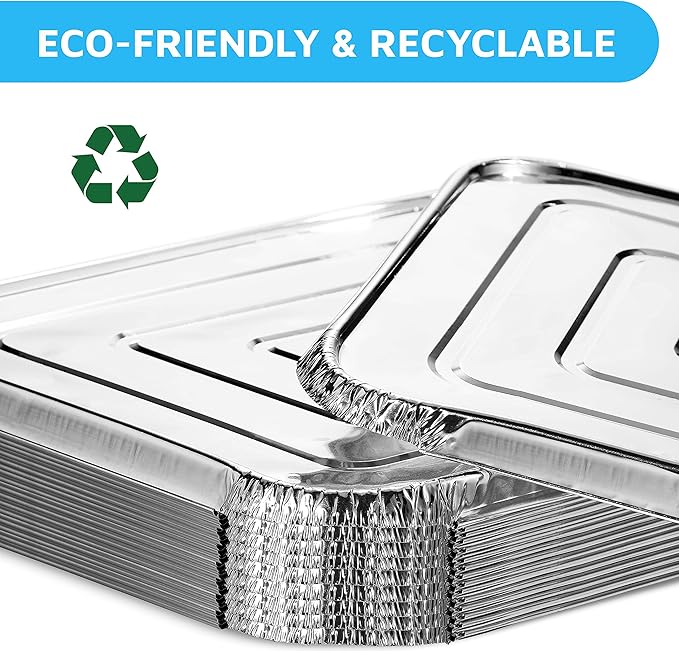 MontoPack Half-Size Aluminium Foil Lids | [50 Pack] | Perfect Fit for 9x13 Roasting Pans | Premium Quality for Baking & Catering | Disposable Food Prep Containers Lids