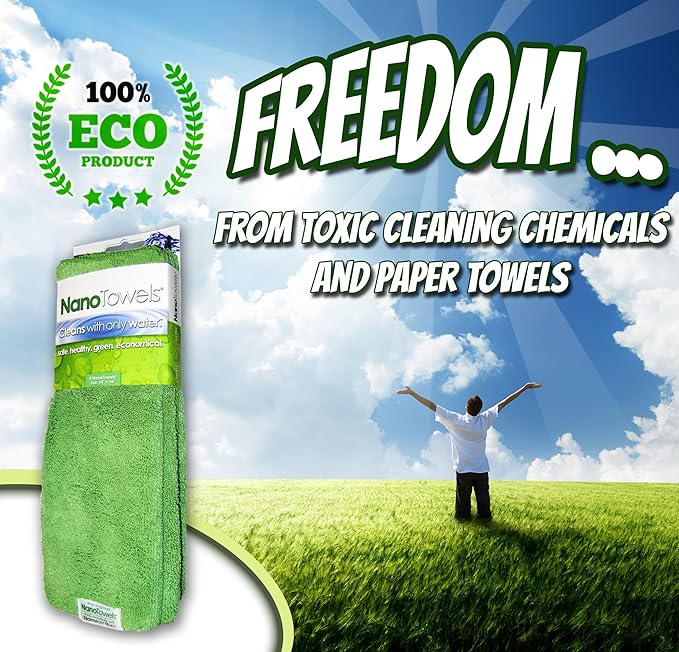 Nano Towels Cleaning Cloths - Cleans with Only Water - Wipes Away Dust, Spills & Grime Instantly Without Chemicals Paper Or Microfiber Supplies. Kitchen, Bathroom, Glass 14x14” 4-Pack Green