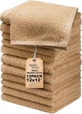 Basic Wash Cloths 12x12 Inches – Pack of 12 – Beige Color – Soft and Absorbent Multipurpose Cotton Washcloths for Bathroom, Spa, Gym, Salon, Hotel, and Everyday Use