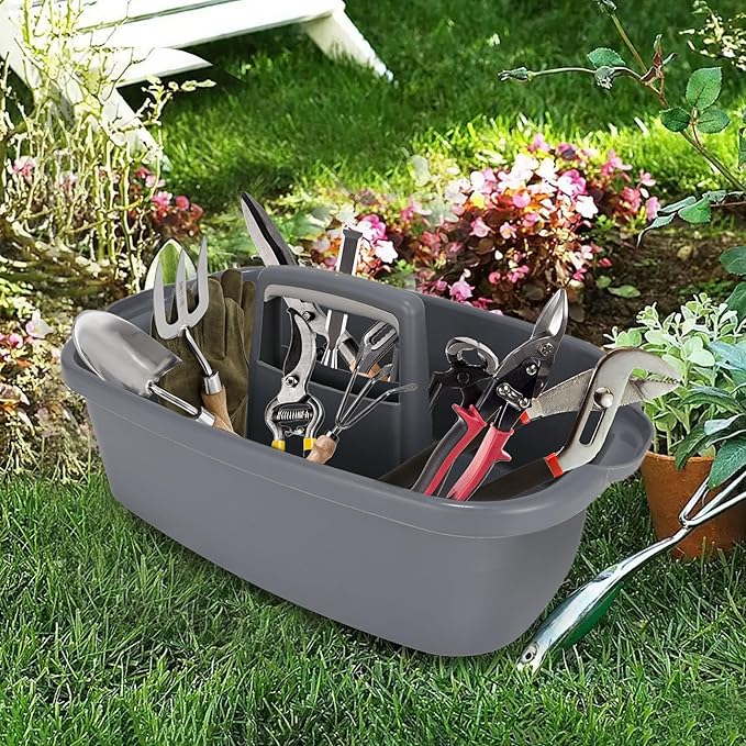2 Pack Large Cleaning Supplies Caddy Organizer, Portable Shower Caddy Plastic Basket with Handle, Stackable Tool Storage for Bathroom, Garden, Kitchen, Home Organization, Grey
