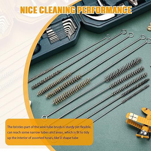 10 Pieces Wire Tube Brushes Bulk for Cleaning Pipe Tube Brass Stainless Steel Round Wire Brush for Auto Parts Christmas, Bottles, Tubes, 5 Sizes(Silver) (Silver Gold)