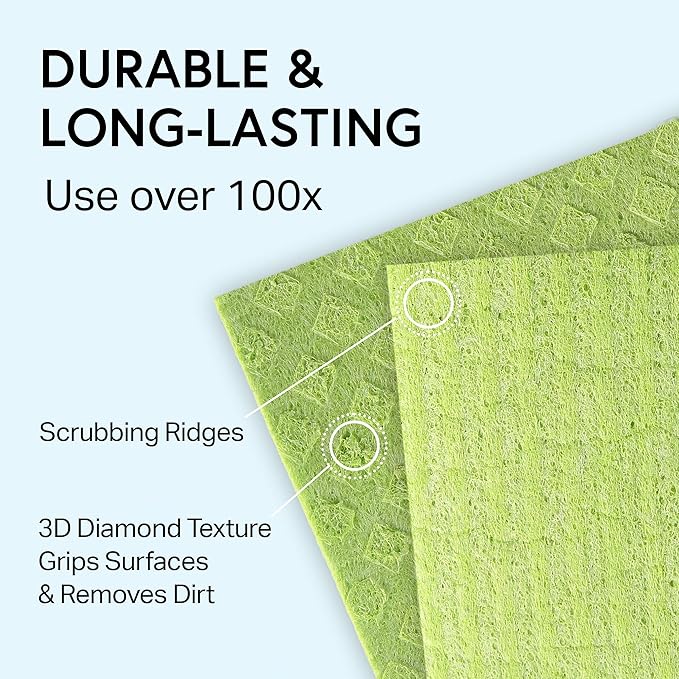 Swedish Wholesale Dishcloths Reusable 8" x 7" Sponge Cloths, Bulk 10 Pack of High Absorbent Cellulose Dish & Kitchen Cleaning Hand Towels, Wring to Dry & Machine Wash, Odor Resistant, Purple