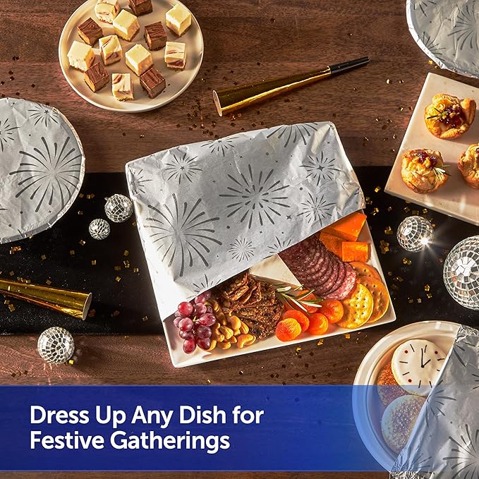 Reynolds Wrap Fun Foil with Festive Firework Pattern, Embossed Aluminum Foil Roll, Festive Embossed Foil for Covering Dishes for NYE Celebrations, 25 Sq. Ft.