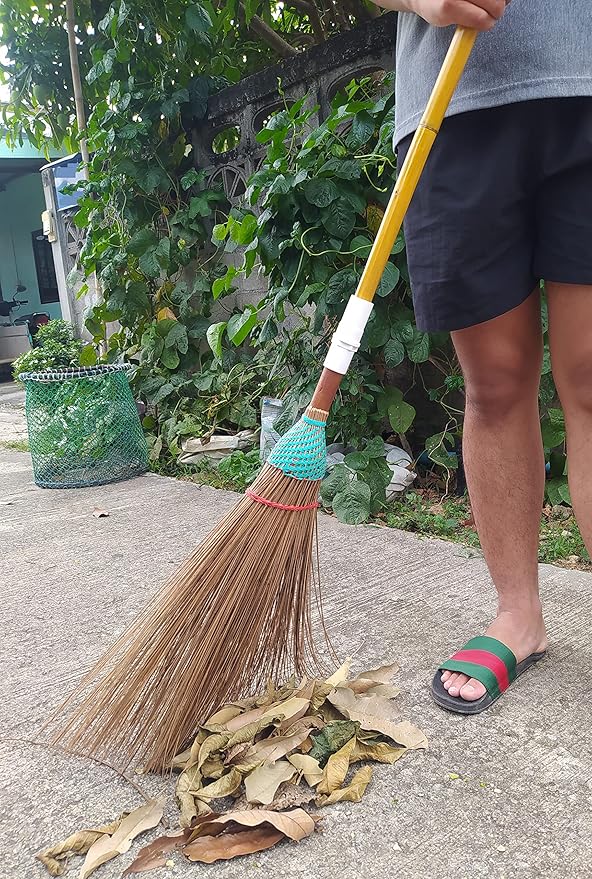 Natural Coconut Leaf Broom - 61 Inch, Multi-Surface Outdoor Broom - Sweeps Snow & Wet Leaves - Sturdy Bamboo Handle - Asian Heavy Duty