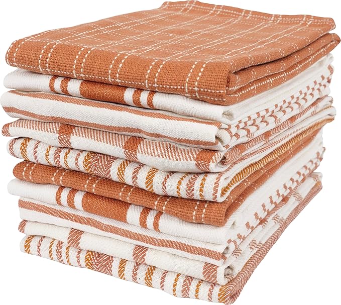 KAF Home Assorted Flat Kitchen Towels | 100% Cotton - 18 x 28 inches | Ultra Absorbent Soft Kitchen Tea Towels | Perfect for Cooking, Cleaning, and Drying Hands (Orange, 18 x 28-10 Pack)